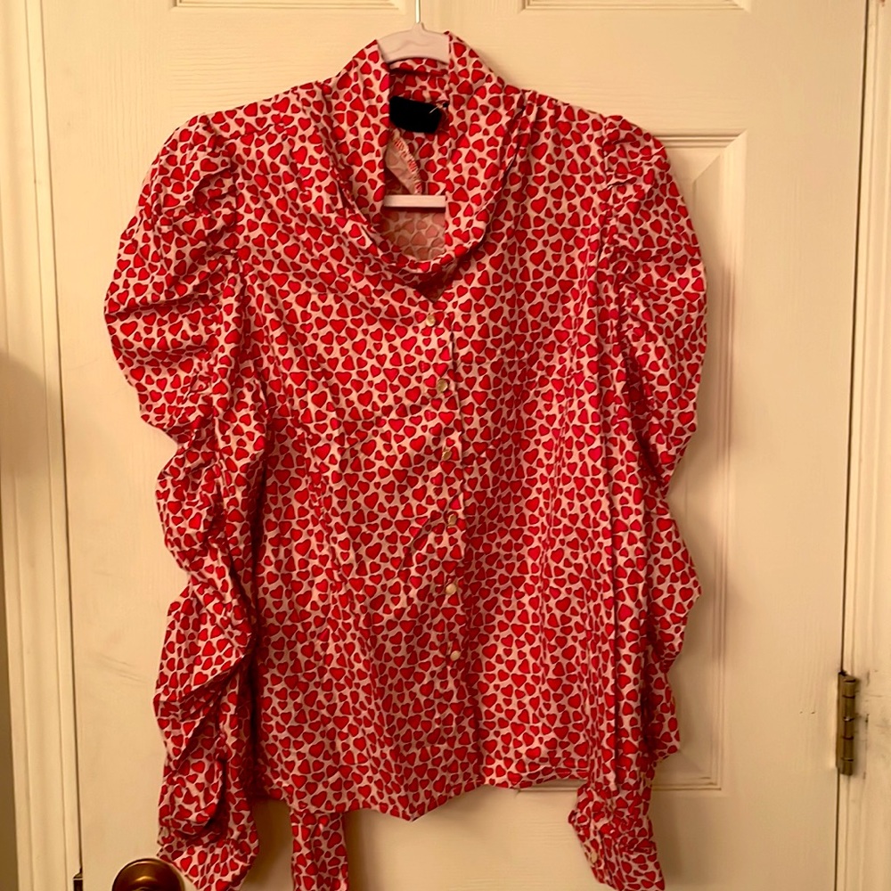 Red Heart Print Blouse